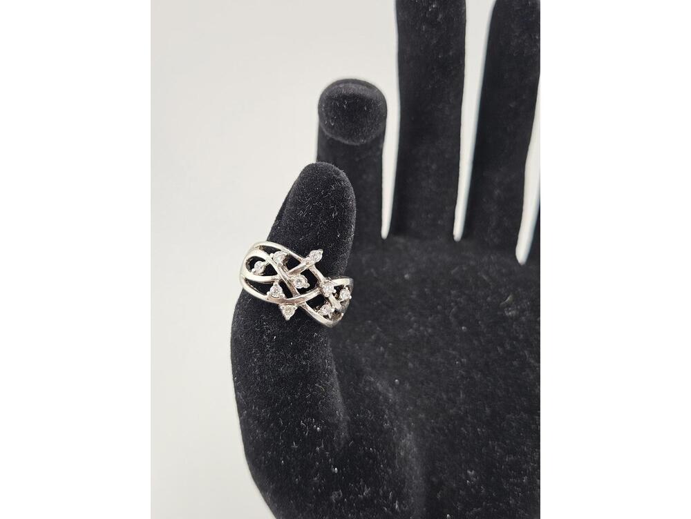 Sterling Silver Openwork Ring with Clear Stones, Size 6.5